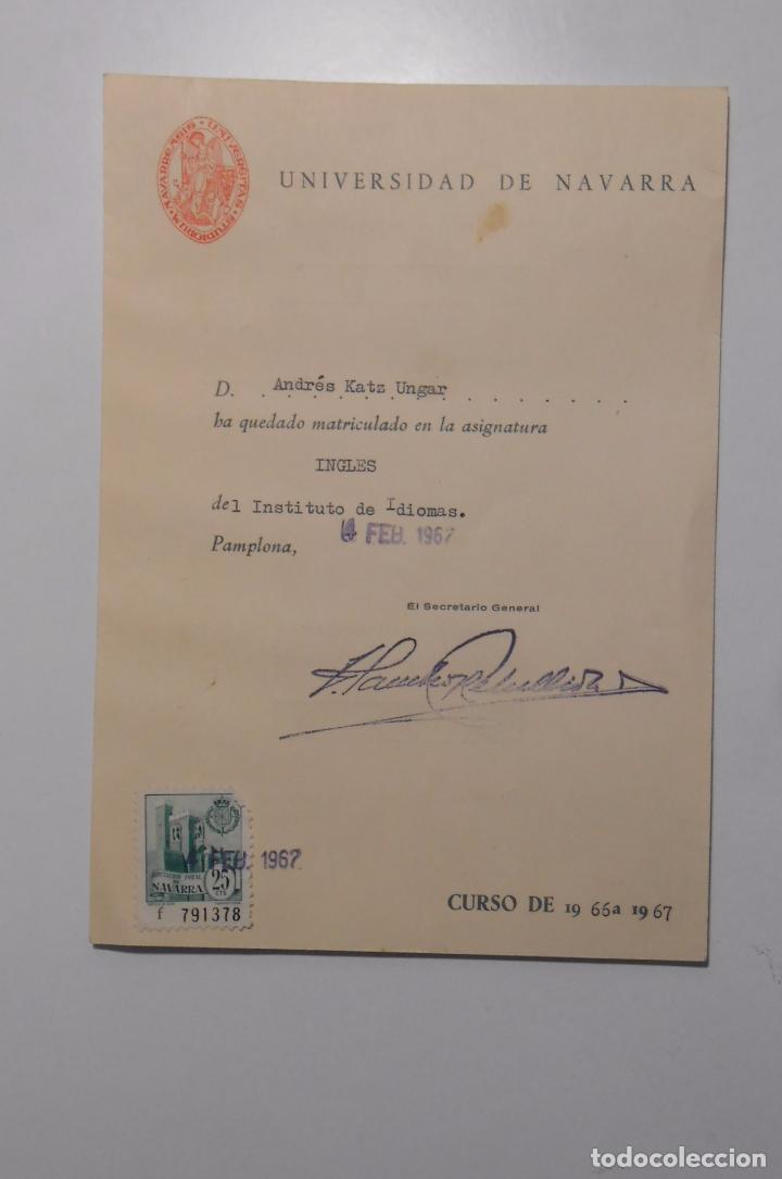 Documentos antiguos: HOJA DOCUMENTO DE LA UNIVERSIDAD DE NAVARRA. INSTITUTO DE IDIOMAS. MATRICULACION 1967. TDKP2