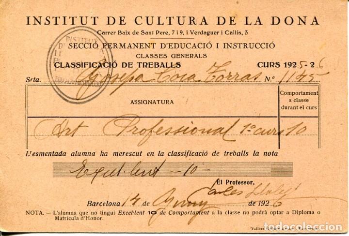 Documentos antiguos: INSTITUT DE CULTURA DE LA DONA-CLASSES GENERALS-1925-26 - Foto 1