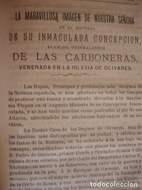 Documentos antiguos: NUESTRA SE&Ntilde;ORA DE LAS CARBONERAS .OLIVARES  . A&Ntilde;O 1884 - Foto 1