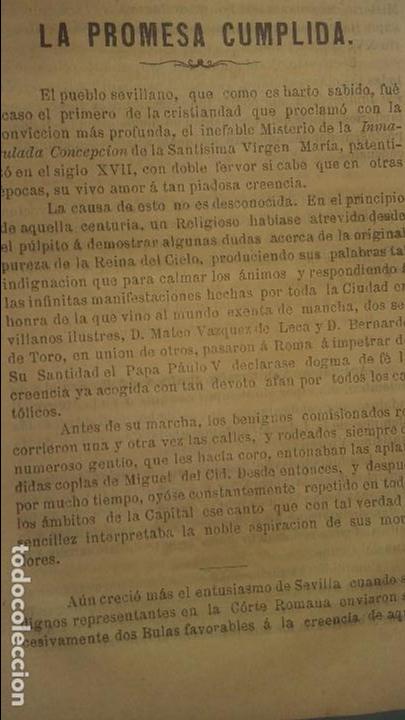 Documentos antiguos: LA PROMESA CUMPKIDA. INMACULADA CONCEPCION ESTEBAN MURILLO DIAZ DE LAMARQUE SEVILLA .A&Ntilde;O 1889