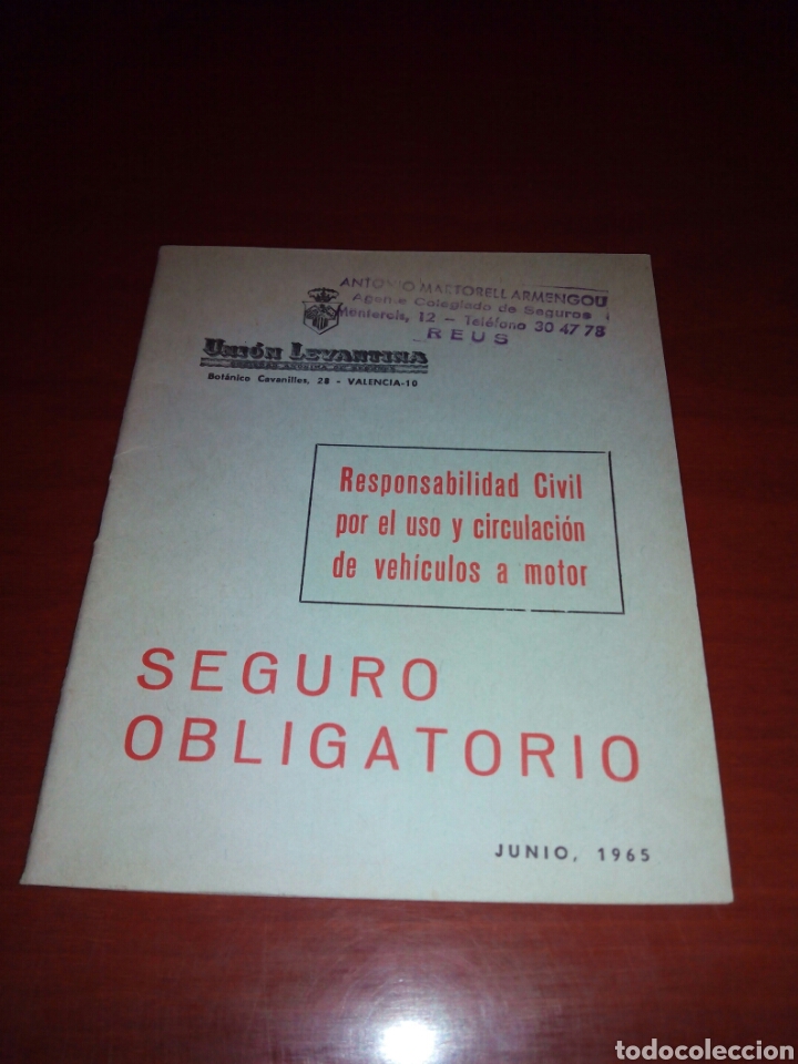 Documentos antiguos: Seguro obligatorio Uni&oacute;n Levantina. 1965