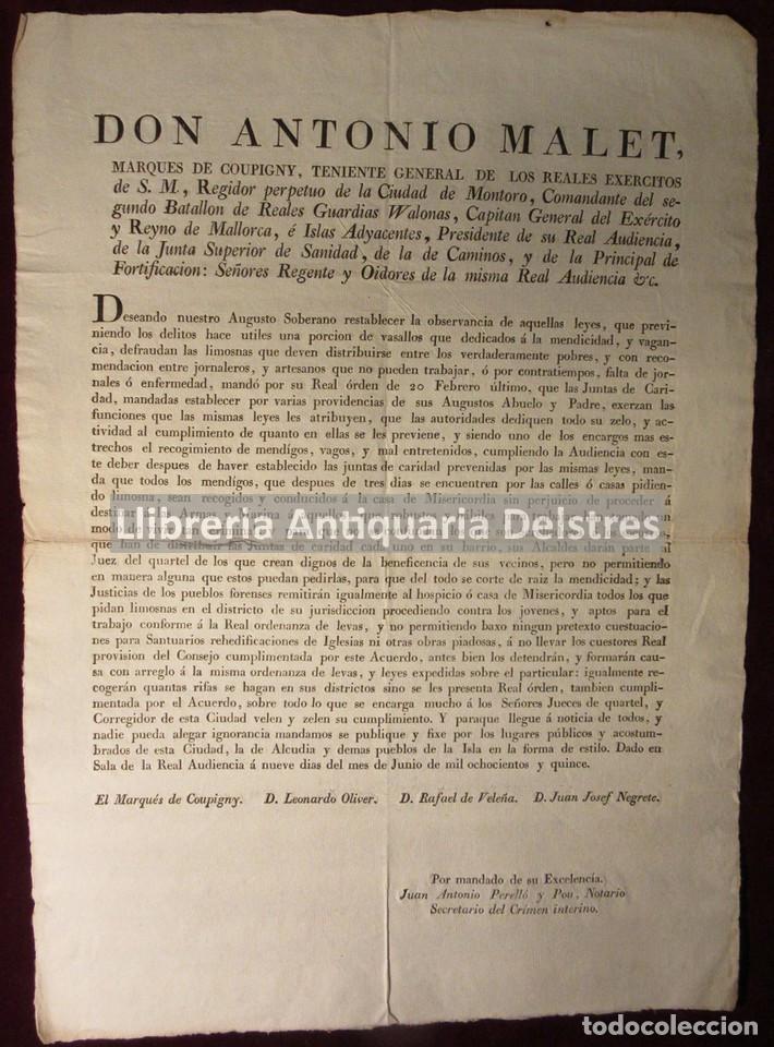 Documentos antiguos: Malet, Antonio. [Palma de Mallorca. 1815. Mendigos y vagos] Deseando nuestro Augusto Soberano...