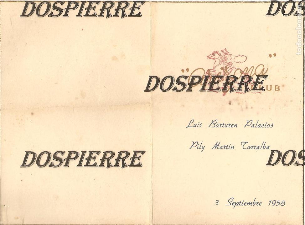Documentos antiguos: CARTA-MEN&Uacute;, ARIZONA-CLUB, BILBAO, 1958