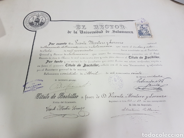 Documentos antiguos: T&iacute;tulo Bachiller Universidad de Salamanca - Foto 1