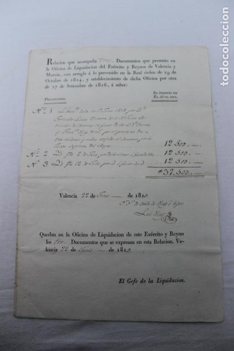 Documentos antiguos: OFICIO DE LIQUIDACION DEL EJERCITO DE LOS REYNOS DE VALENCIA Y MURCIA 1819 - Foto 1