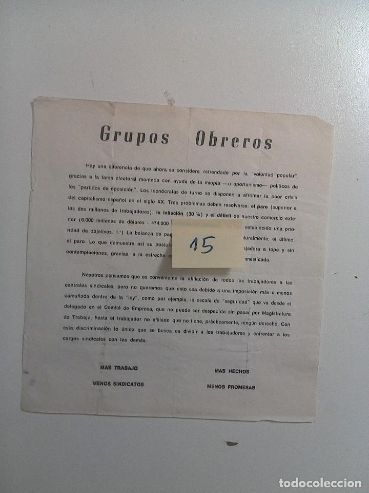 Documentos antiguos: TRANSICION. GRUPOS OBREROS AUTONOMOS. MAS TRABAJO MENOS SINDICATOS