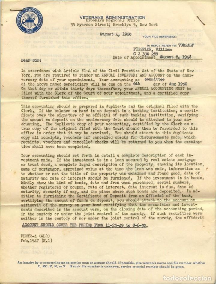 Documentos antiguos: 1950, USA Carta a la Administraci&oacute;n de Veteranos