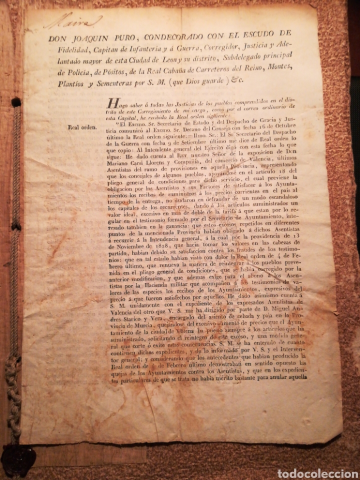 Documentos antiguos: Real Orden Leon 1829 Absentistas - Foto 1