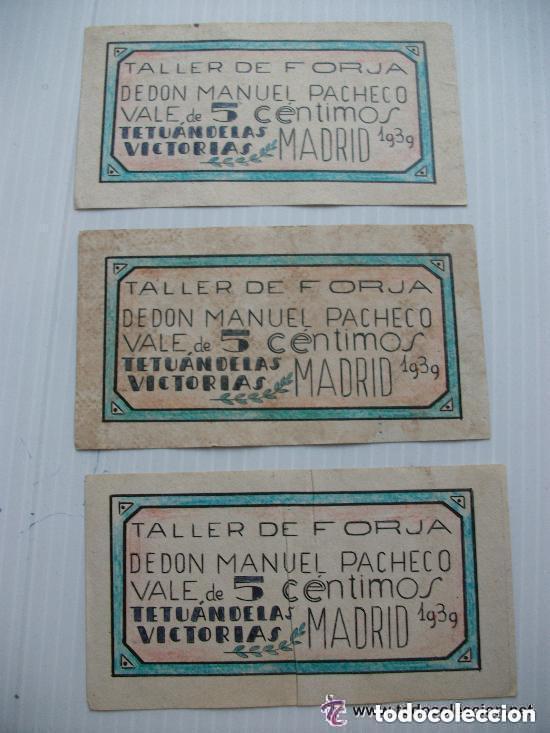 Documentos antiguos: LOTE DE 3 VALES GUERRA CIVIL : TALLER DE FORJA . MADRID 1939