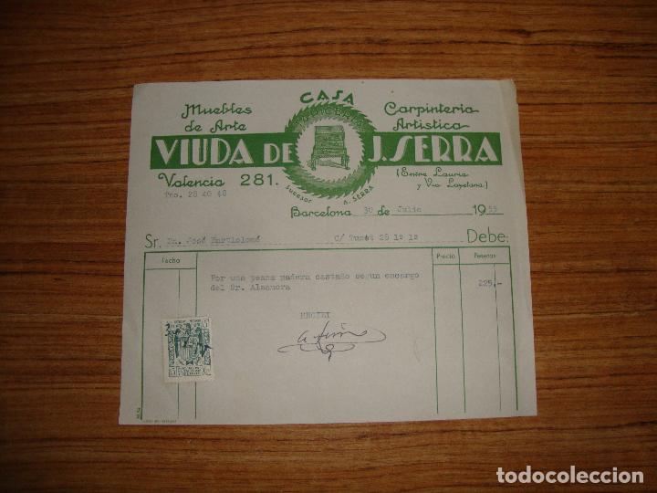 Documentos antiguos: (ALB-TC-14) RECIBO CASA VIUDA DE J SERRA MUEBLES DE ARTE BARCELONA 1955
