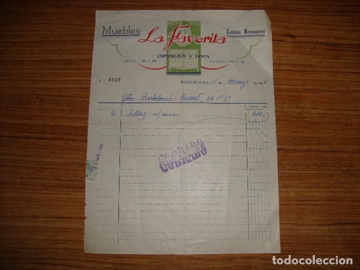 Documentos antiguos: (ALB-TC-14) FACTURA MUEBLES LA FAVORITA BARCELONA 1954