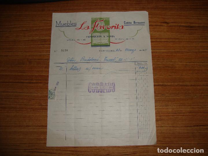 Documentos antiguos: (ALB-TC-14) FACTURA MUEBLES LA FAVORITA BARCELONA 1954