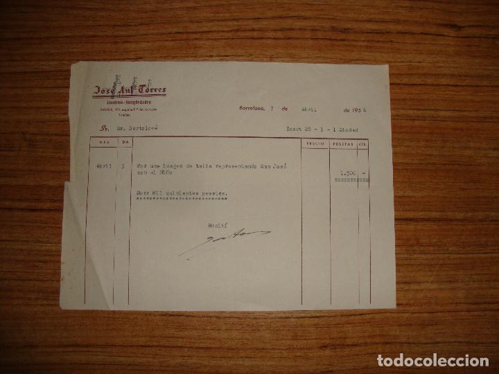 Documentos antiguos: (ALB-TC-14) RECIBO JOSE ANT TORRES CUADROS ANTIGUEDADES BARCELONA 1954