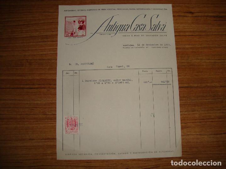 Documentos antiguos: (ALB-TC-14) FACTURA ANTIGUA CASA SALVA ALFOMBRAS ESTERAS BARCELONA 1952