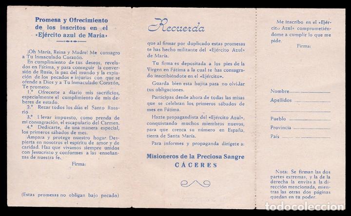Documentos antiguos: *** CURIOSO TR&Iacute;PTICO PROGRAMA E INSCRIPCI&Oacute;N AL -EJ&Eacute;RCITO AZUL- VIRGEN DE F&Aacute;TIMA. C&Aacute;CERES *** - Foto 2