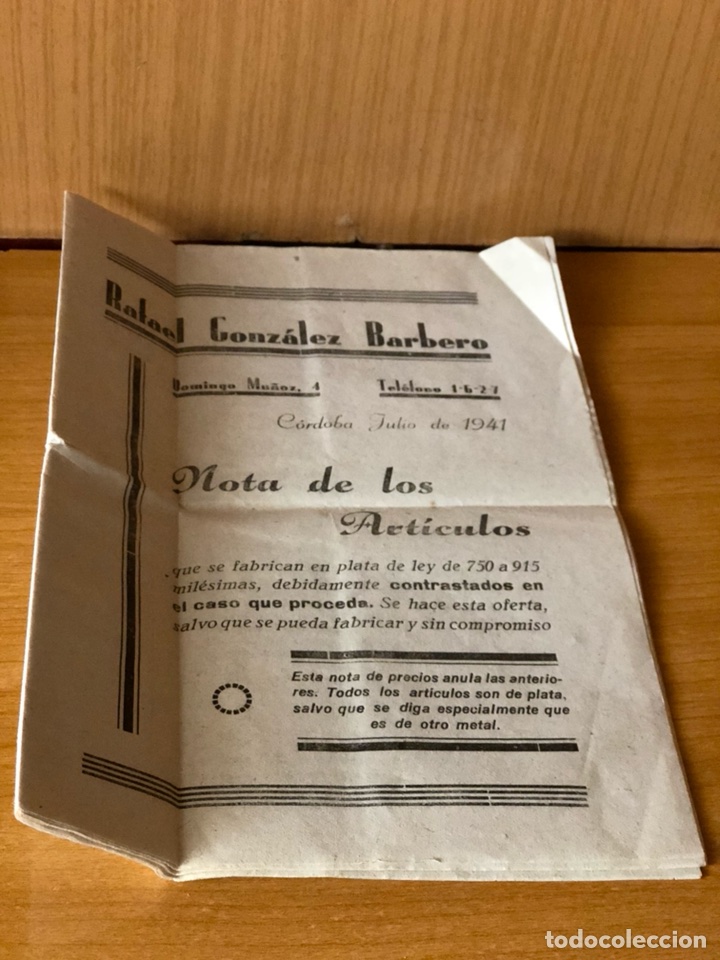 Documentos antiguos: Antiguo Cat&aacute;logo con precios de art&iacute;culos de joyer&iacute;a realizados en plata 1941 &bull;&bull; cordoba