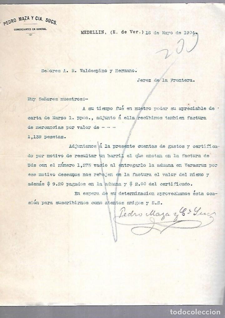 Documentos antiguos: CARTA COMERCIAL. PEDRO MAZA Y CIA. COMERCIANTES. MEDELLIN. 1904