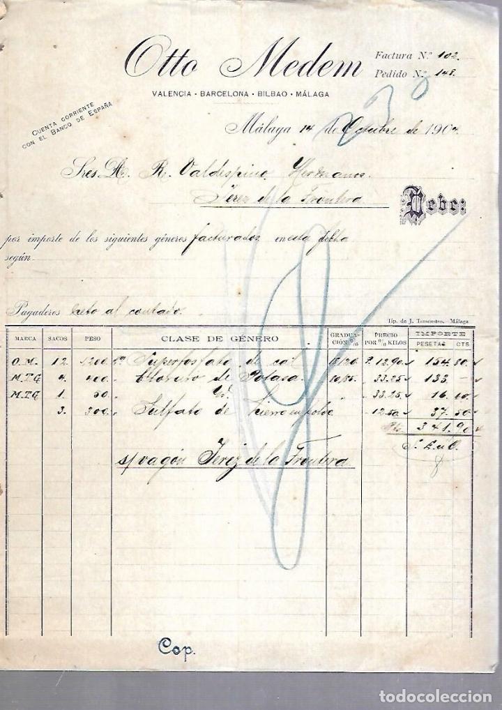 Documentos antiguos: FACTURA. OTTO MEDEM. MALAGA. 1904