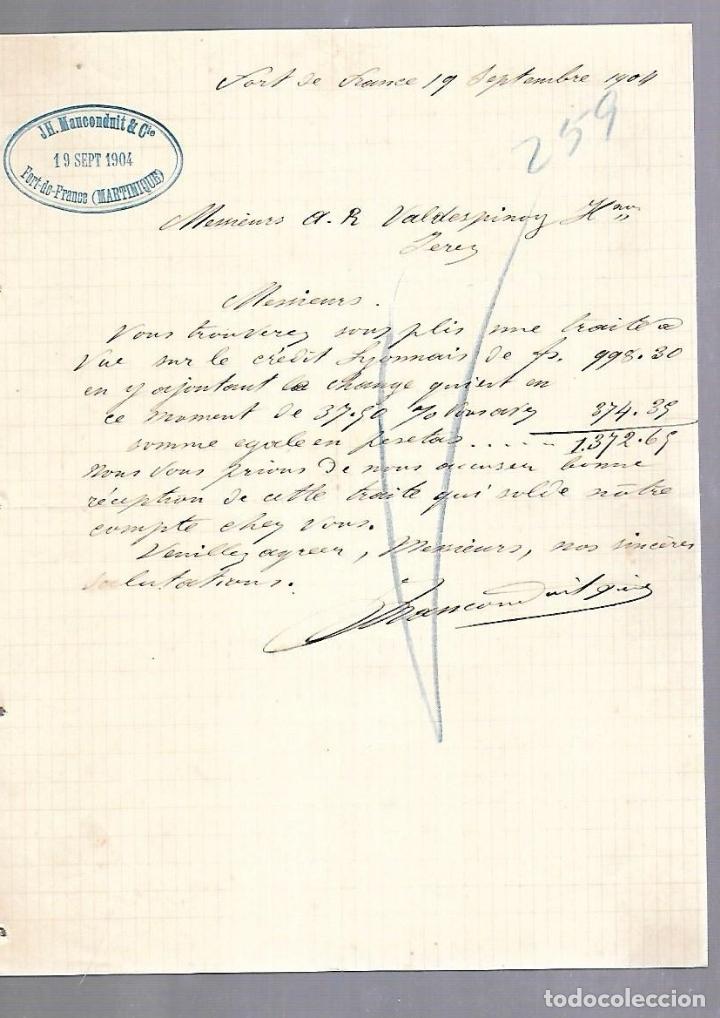 Documentos antiguos: CARTA COMERCIAL. JH.MAUCONDUIT & CIE. MARTINIQUE. 1904