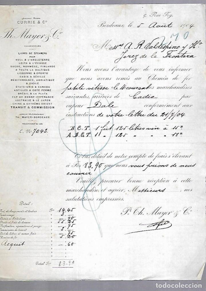 Documentos antiguos: CARTA COMERCIAL. THE MAYERS & CIA. BORDEAUX. 1904