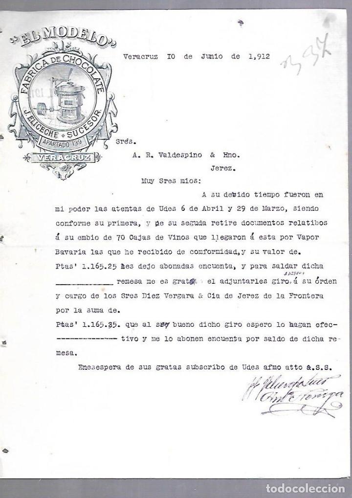 Documentos antiguos: CARTA COMERCIAL. EL MODELO. FABRICA DE CHOCOLATES. J.ELICECHE. VERACRUZ. 1912