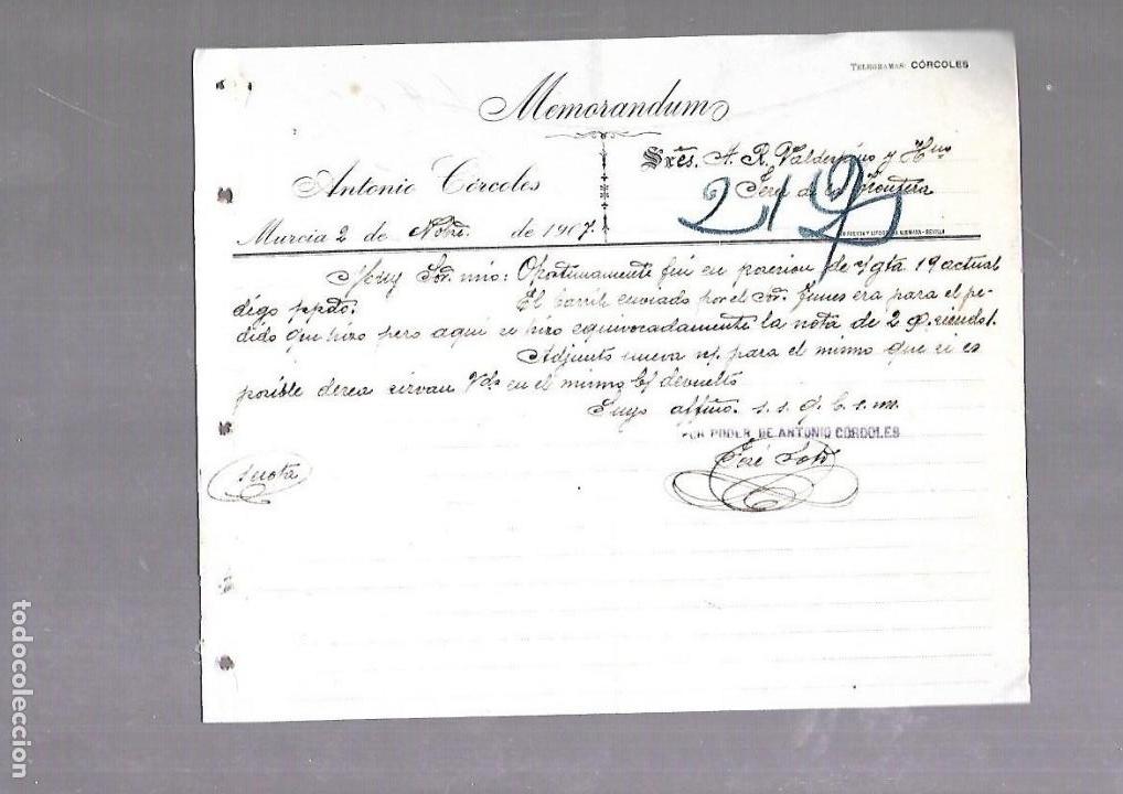 Documentos antiguos: MEMORANDUM. ANTONIO CORCOLES. MURCIA. 1907 - Foto 1