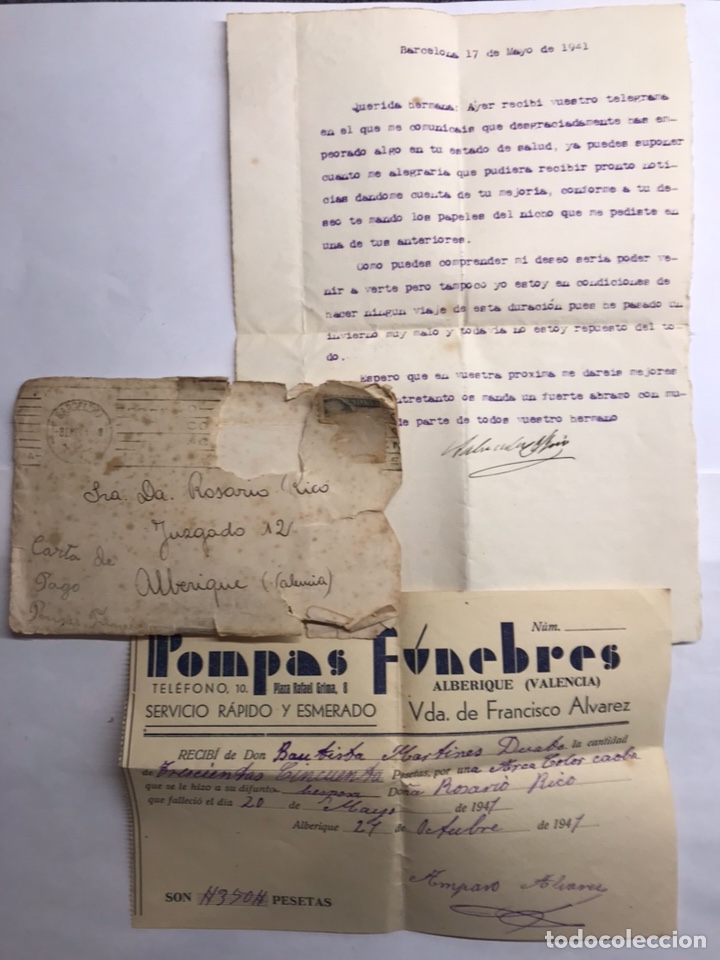 Documentos antiguos: ALBERIQUE (Valencia). Carta, Factura.. (a.1941)