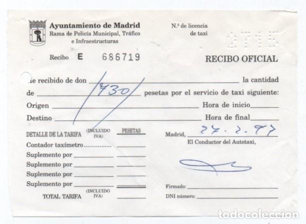 Documentos antigos: (ALB-TC-23) RECIBO DE PAGO TAXI AYUNTAMIENTO DE MADRID 1997