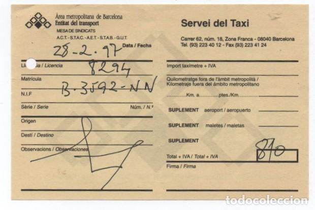 Documentos antiguos: (ALB-TC-23) RECIBO DE PAGO TAXI SERVEI DE TAXI 1997