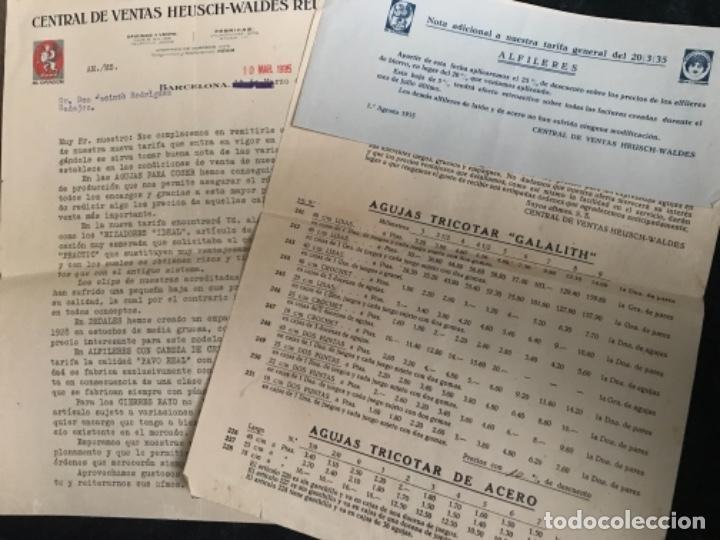 Documentos antiguos: ANTIGUA CARTA COMERCIAL Y LISTA PRECIOS CAT&Aacute;LOGO AGUJAS TRICOTAR CENTRA VENTAS HEUSCH-WALDES REUNIDA