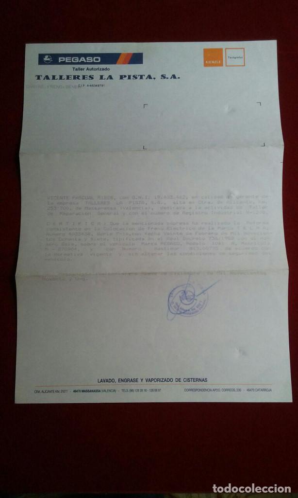Documentos antiguos: PEGASO Taller autorizado. Talleres la Pista., S.A.