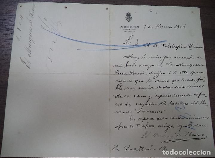 Documentos antiguos: SENADO. 1904. MARQUES DE YBARRA. CARTA. - Foto 1