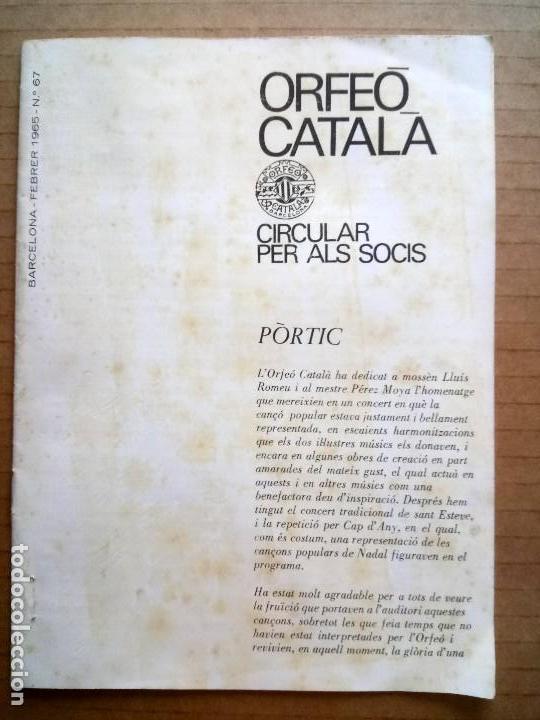 Documentos antiguos: ORFEO C&Aacute;TALA. CIRCULAR N 67 DE 1965 - Foto 1