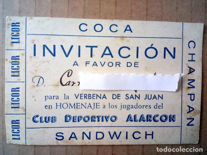 Old Documents: CLUB DEPORTIVO ALARCON. ANTIGUA INVITACI&Oacute;N A PARA LA VERBENA DE SAN JUAN