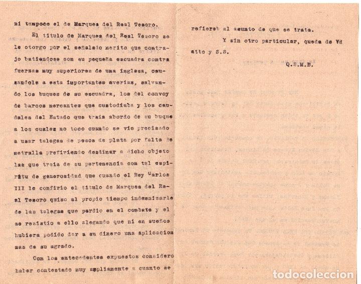 Documentos antiguos: CARTA DEL MARQUES DEL REAL TESORO AL MARQUES DE RUVIGNY. 1914. - Foto 3