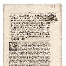 Documentos antiguos: BARCELONA 1779. EDICTO SOBRE LOS JUEGOS DE ENVITE, SUERTES Y HAZAR. Lote 121981171