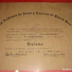Documentos antiguos: TITULO DE NOMBRAMIENTO DE ACADÉMICO CORRESPONDIENTE. ACADEMIA DE PUERTO RICO. 1962.. Lote 267864074