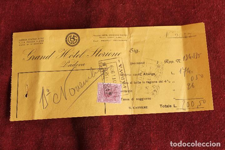 Documentos antigos: NOTA GRAND HOTEL STORIONE, PADOVA, PADUA, ITALIA, A&Ntilde;O 1929 CON SELLO FISCAL