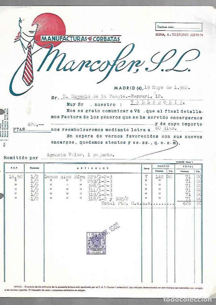 Documenti antichi: FACTURA. MANUFACTURAS DE CORBATAS. MARCOFER S.L. MADRID. 1962