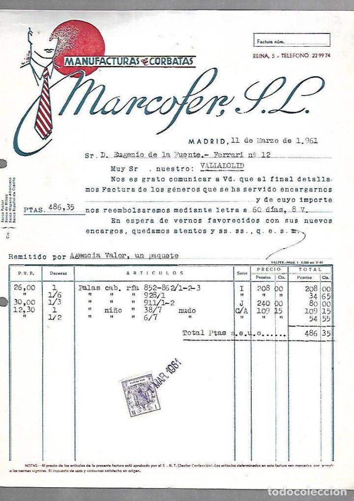 Documenti antichi: FACTURA. MANUFACTURAS DE CORBATAS. MARCOFER S.L. MADRID. 1962