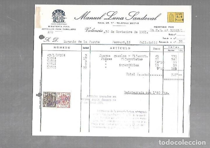 Documenti antichi: FACTURA. MANUEL LUNA SANDOVAL. BISUTERIA FINA. VALENCIA. 1961
