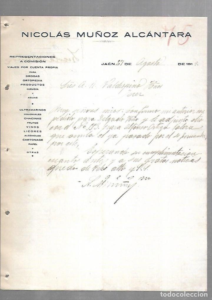 Documentos antiguos: CARTA COMERCIAL. NICOLAS MU&Ntilde;OZ ALCANTARA. REPRESENTACIONES. 1919. JAEN