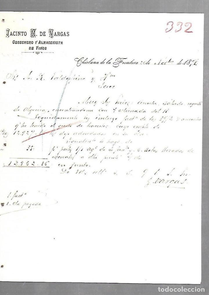 Documentos antiguos: CARTA COMERCIAL. JACINTO M.DE VARGAS. COSECHERO Y ALMACENISTA DE VINOS. CHICLANA. 1898