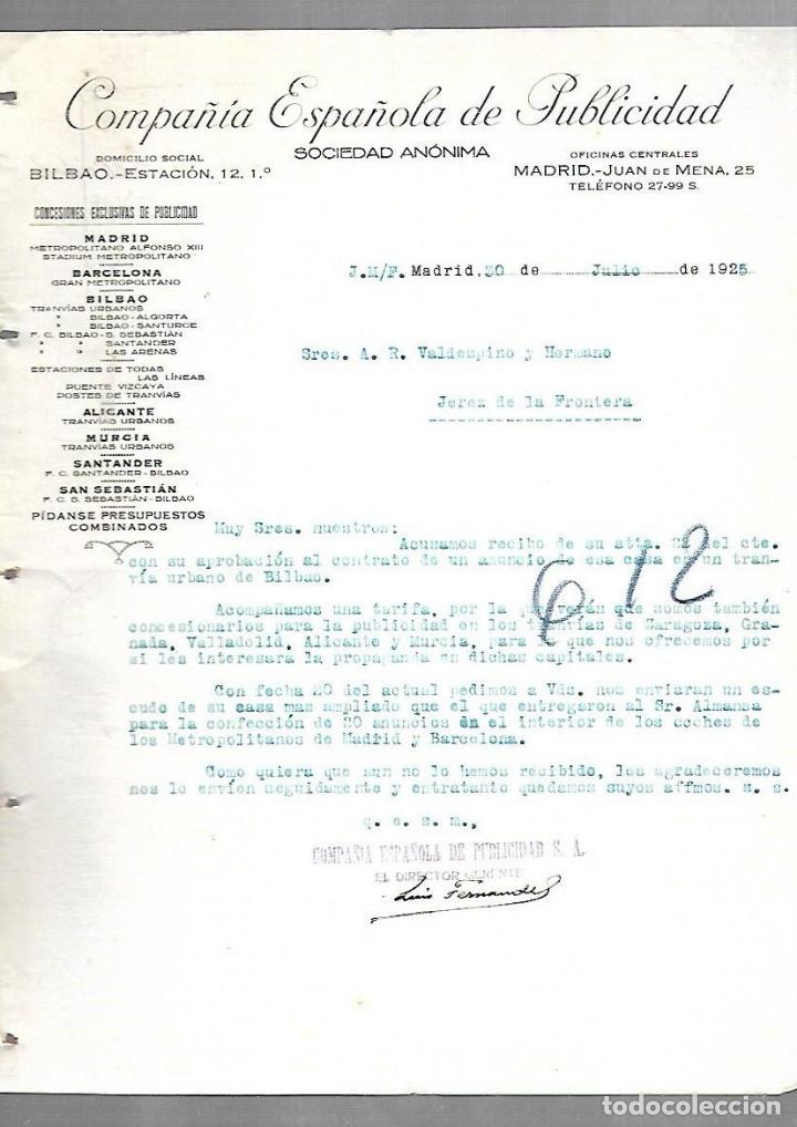 Documentos antiguos: CARTA COMERCIAL. COMPA&Ntilde;IA ESPA&Ntilde;OLA DE PUBLICIDAD. 1925. MADRID