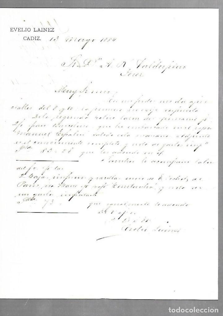Documentos antiguos: CARTA COMERCIAL. EVELIO LAINEZ. CADIZ. 1884