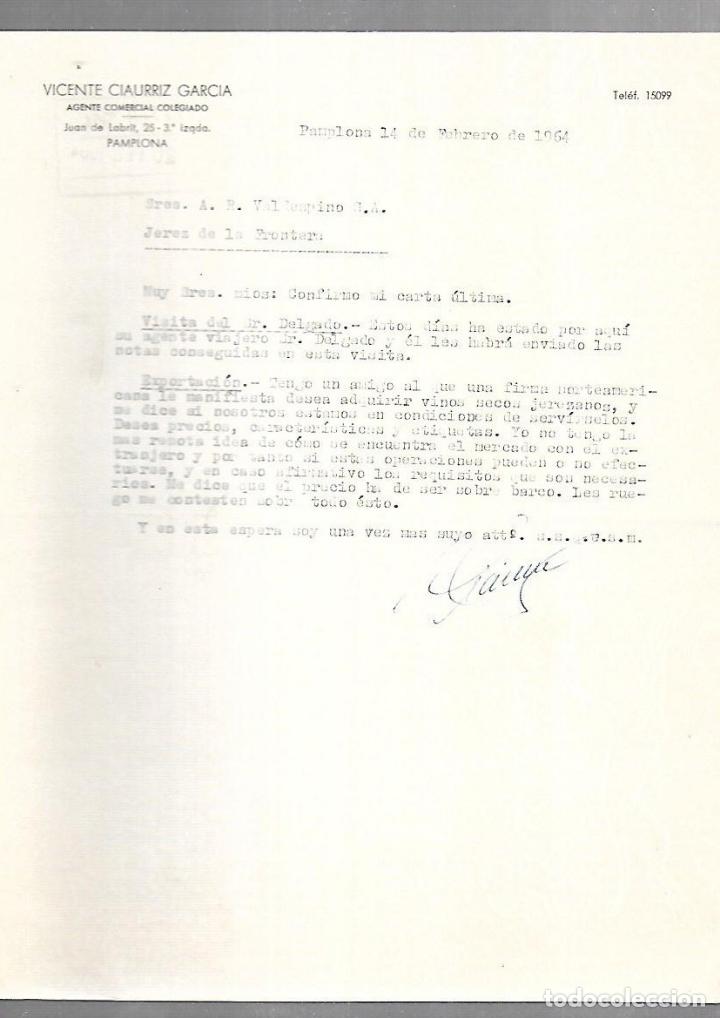 Documentos antiguos: CARTA COMERCIAL. VICENTE CIAURRIZ GARCIA. AGENTE COMERCIAL. PAMPLONA. 1964