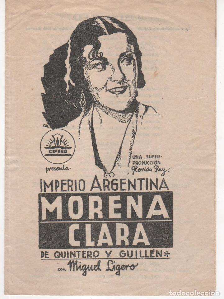 Documentos antiguos: Rar&iacute;simo Programa Morena Clara de Imperio Argentina impreso en Sevilla - Foto 1