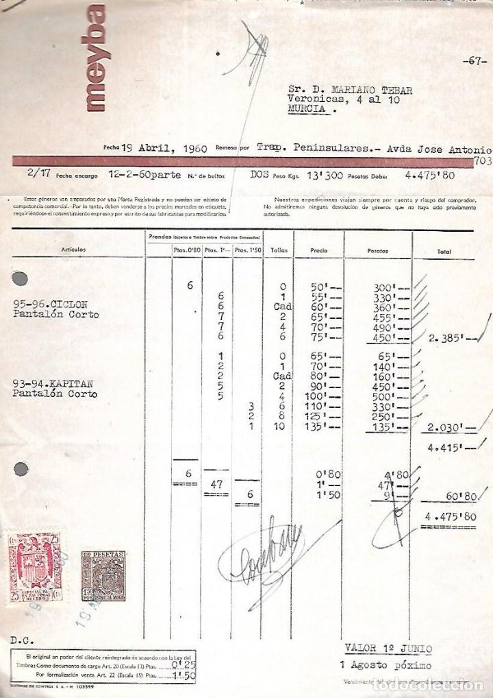 Documentos antiguos: FACTURA. MEYBA. 1960. BARCELONA - Foto 1