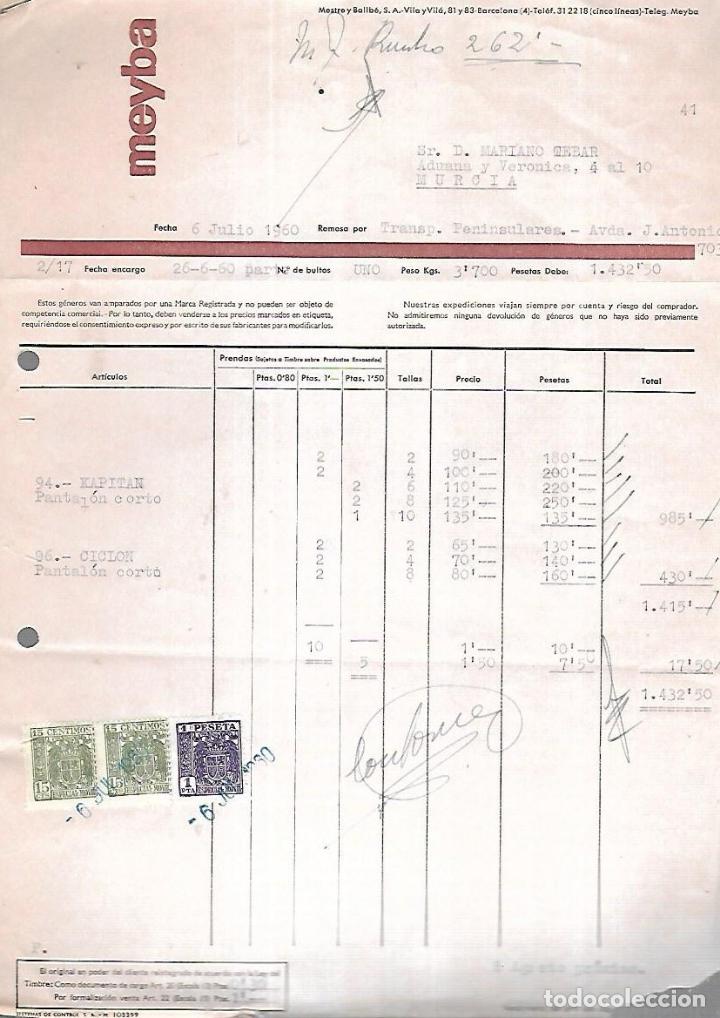 Documentos antiguos: FACTURA. MEYBA. 1960. BARCELONA - Foto 1