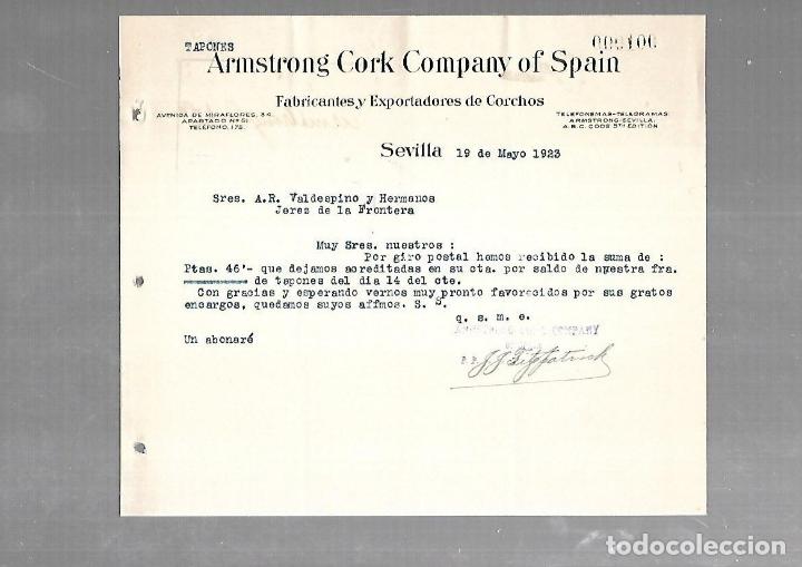 Documenti antichi: CARTA COMERCIAL. CORCHOS. ARMSTRONG CORK COMPANY OF SPAIN. 1923. SEVILLA